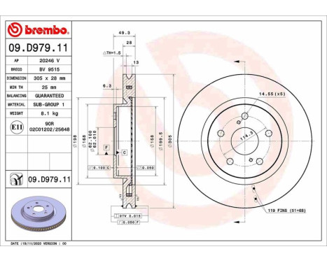 Brake disc 09.D979.11 Brembo