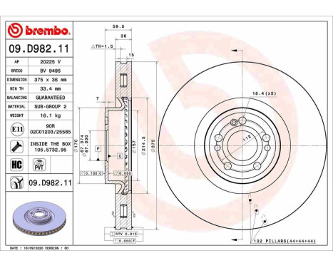 Brake disc 09.D982.11 Brembo