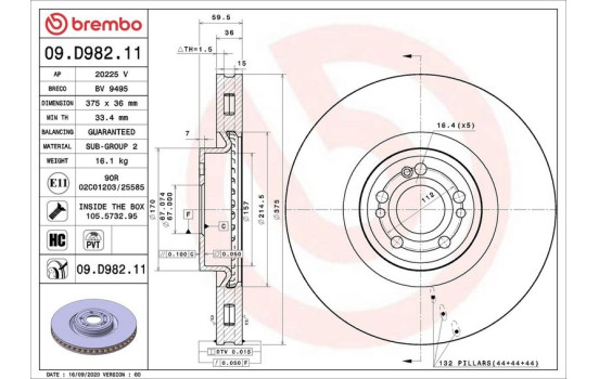 Brake disc 09.D982.11 Brembo
