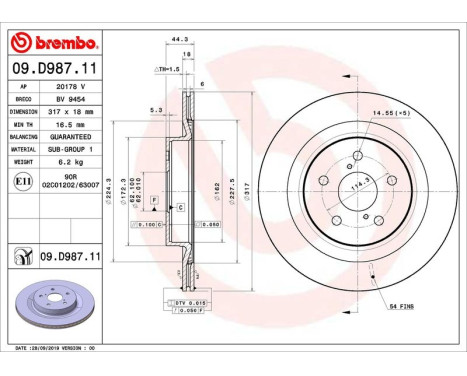 Brake disc 09.D987.11 Brembo