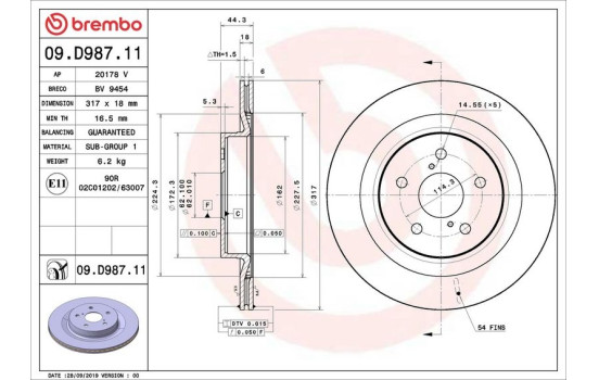 Brake disc 09.D987.11 Brembo
