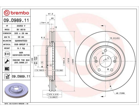 Brake disc 09.D989.11 Brembo