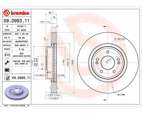 Brake disc 09.D993.11 Brembo