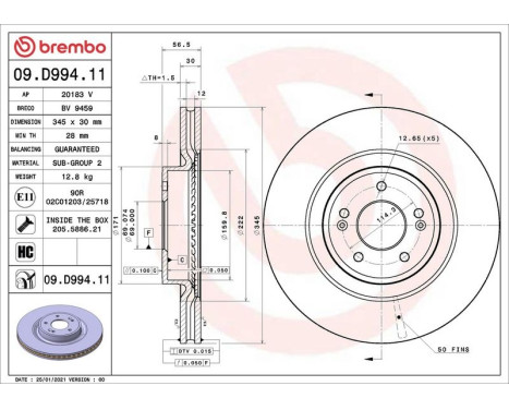 Brake disc 09.D994.11 Brembo
