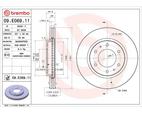 Brake disc 09.E069.11 Brembo, Image 2