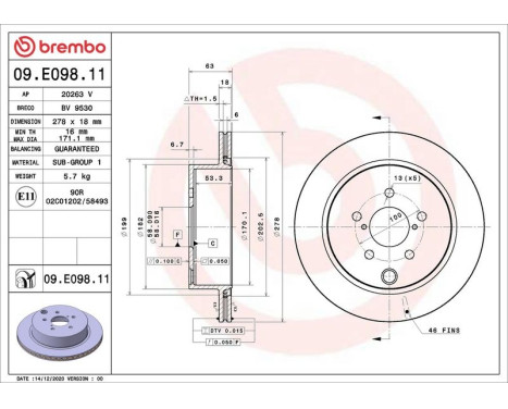 Brake disc 09.E098.11 Brembo, Image 2