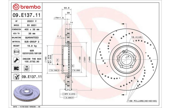 Brake disc 09.E137.11 Brembo