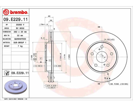 Brake disc 09.E229.11 Brembo, Image 2