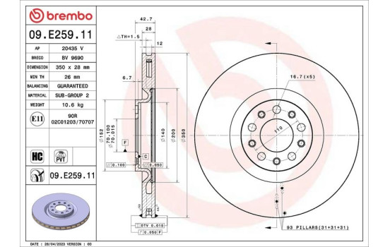 Brake disc 09.E259.11 Brembo