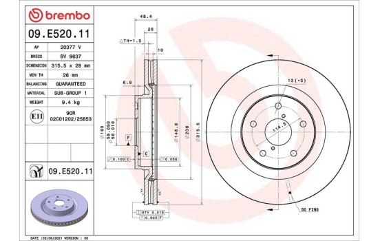 Brake disc 09.E520.11 Brembo