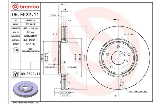 Brake disc 09.E522.11 Brembo
