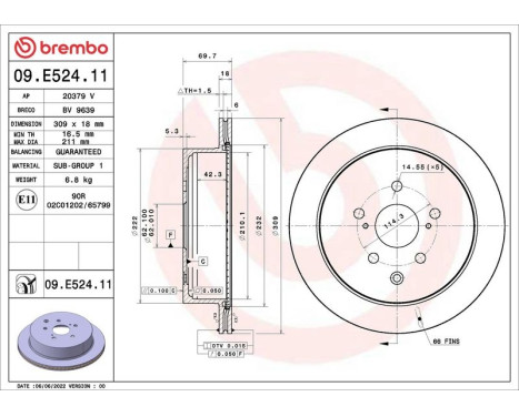 Brake disc 09.E524.11 Brembo