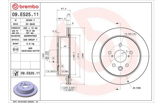 Brake disc 09.E525.11 Brembo, Image 2