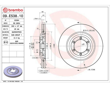 Brake disc 09.E538.10 Brembo