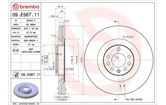 Brake disc 09.E567.11 Brembo
