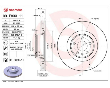 Brake disc 09.E833.11 Brembo