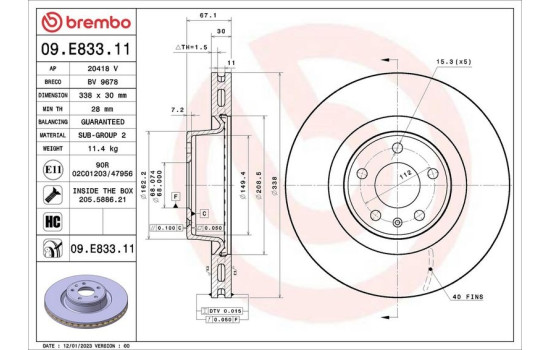 Brake disc 09.E833.11 Brembo