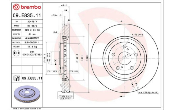 Brake disc 09.E835.11 Brembo