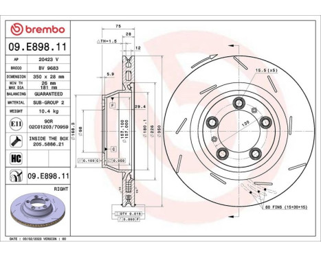 Brake disc 09.E898.11 Brembo, Image 2