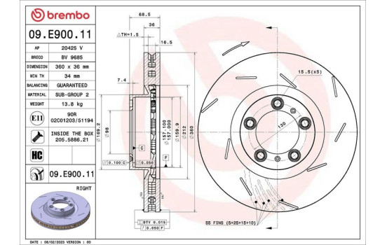 Brake disc 09.E900.11 Brembo