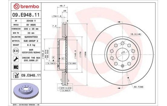 Brake disc 09.E948.11 Brembo, Image 4