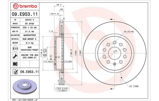 Brake disc 09.E953.11 Brembo, Image 2