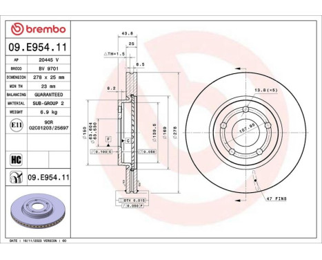 Brake disc 09.E954.11 Brembo