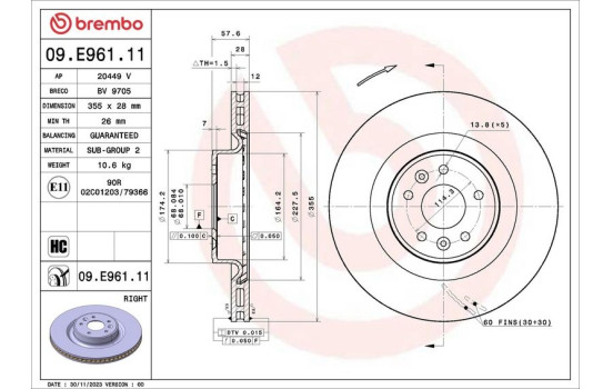 Brake disc 09.E961.11 Brembo, Image 2