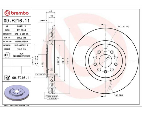 Brake disc 09.F216.11 Brembo