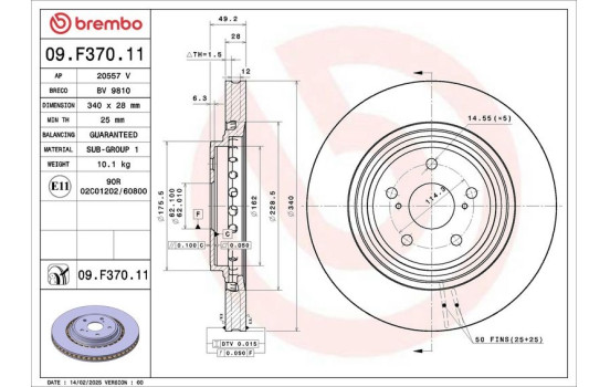 Brake disc 09.F370.11 Brembo