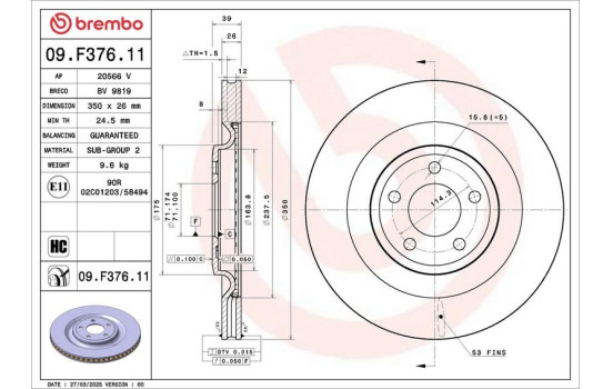 Brake disc 09.F376.11 Brembo, Image 4