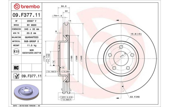 Brake disc 09.F377.11 Brembo, Image 4