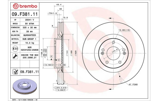 Brake disc 09.F381.11 Brembo, Image 2
