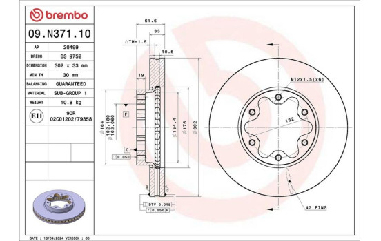 Brake disc 09.N371.10 Brembo