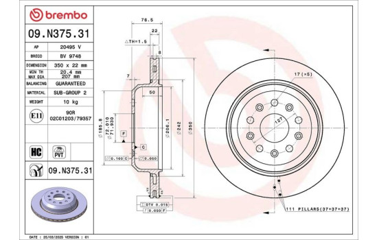 Brake disc 09.N375.31 Brembo