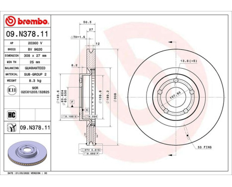 Brake disc 09.N378.11 Brembo