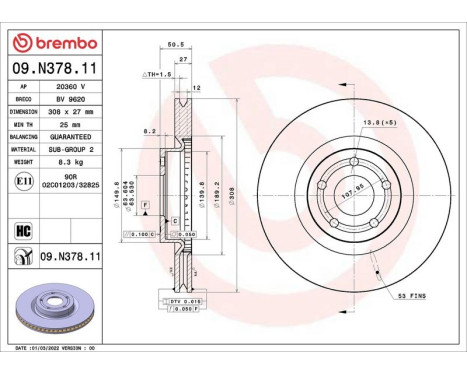 Brake disc 09.N378.11 Brembo, Image 2