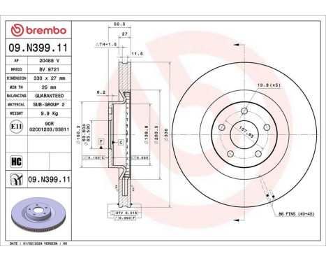 Brake disc 09.N399.11 Brembo, Image 2