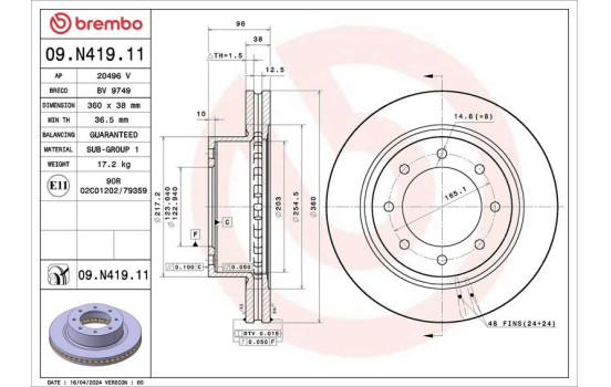 Brake disc 09.N419.11 Brembo