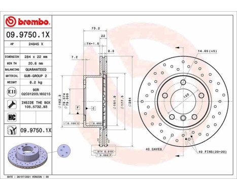 Brake disc 0997501X Brembo