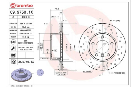 Brake disc 0997501X Brembo