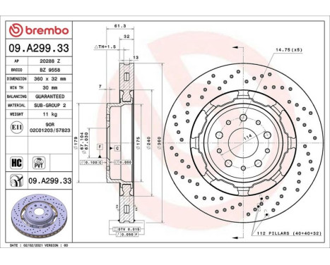 Brake disc 09A29933 Brembo