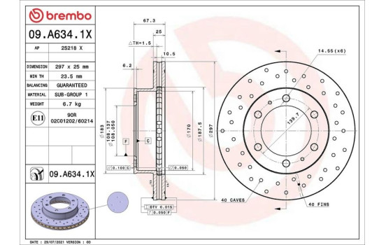 Brake disc 09A6341X Brembo