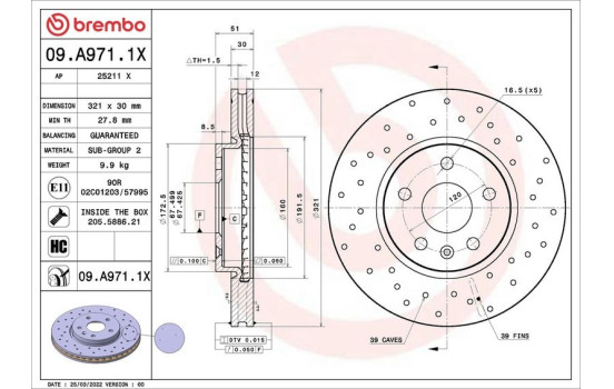Brake disc 09A9711X Brembo