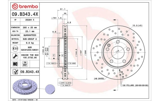 Brake disc 09B3434X Brembo