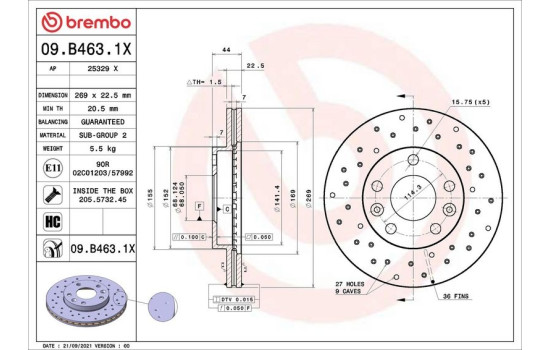 Brake disc 09B4631X Brembo