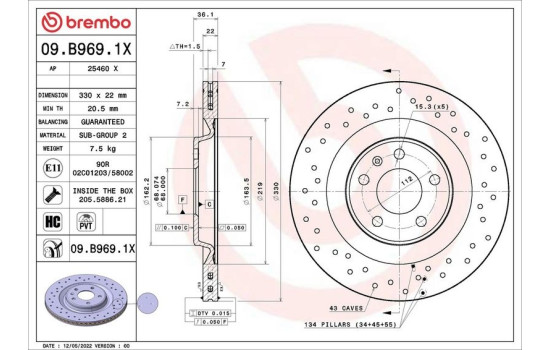 Brake disc 09B9691X Brembo