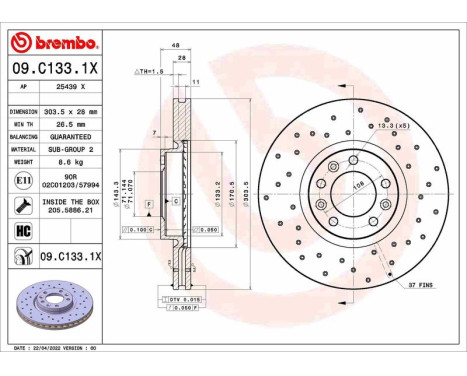 Brake disc 09C1331X Brembo