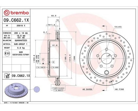 Brake disc 09C6621X Brembo