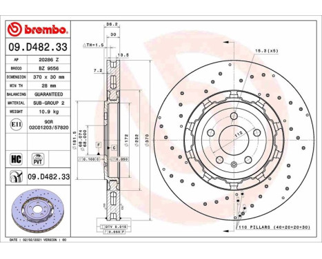 Brake disc 09D48233 Brembo